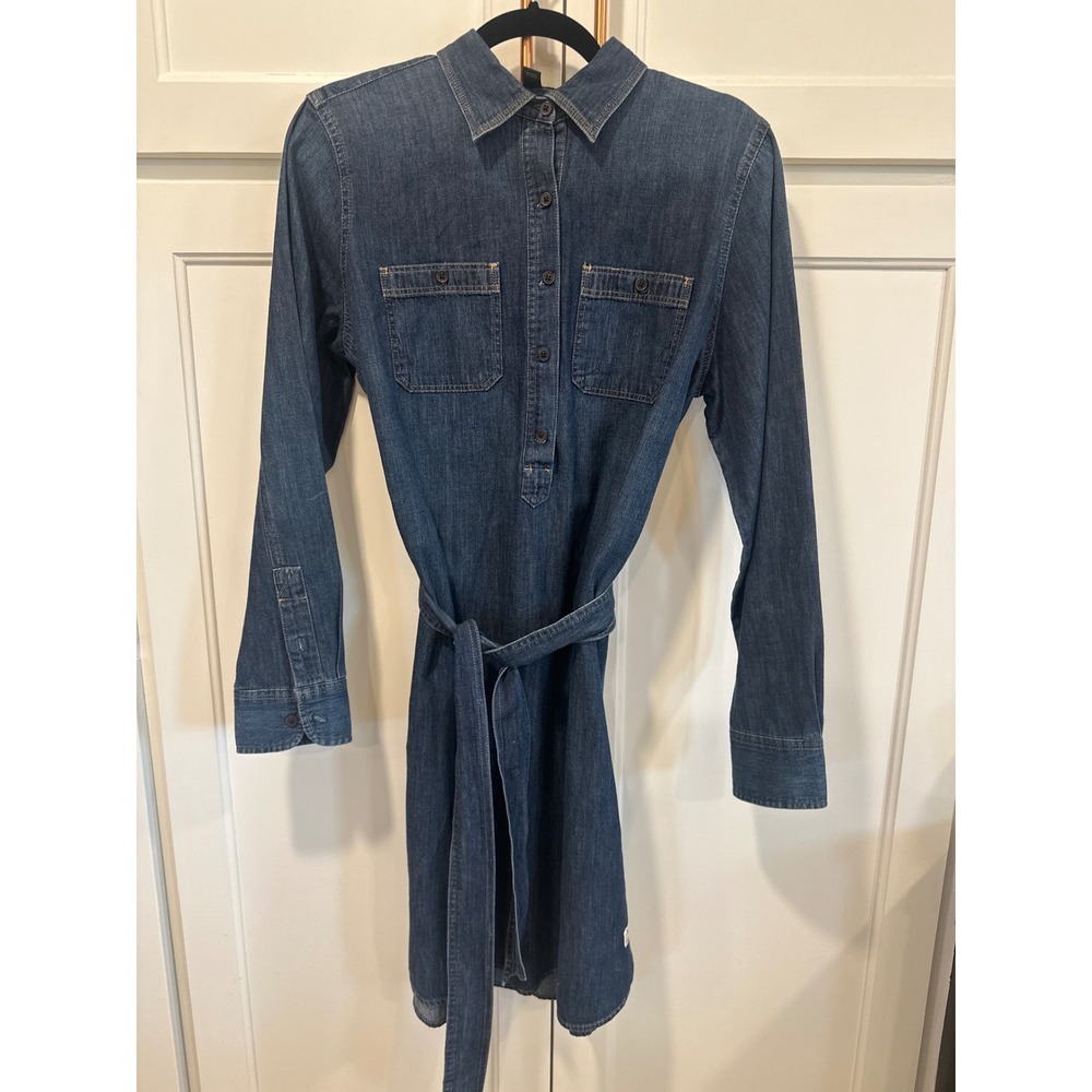 Lauren Ralph Lauren Denim Shirtdress Button Front Belted Midi M cotton csua